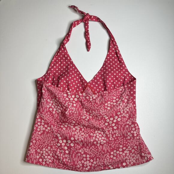 Distsy Floral Halter Crop Top M Pink White Boho Y2K Grunge Hippie Festival - Picture 2 of 7